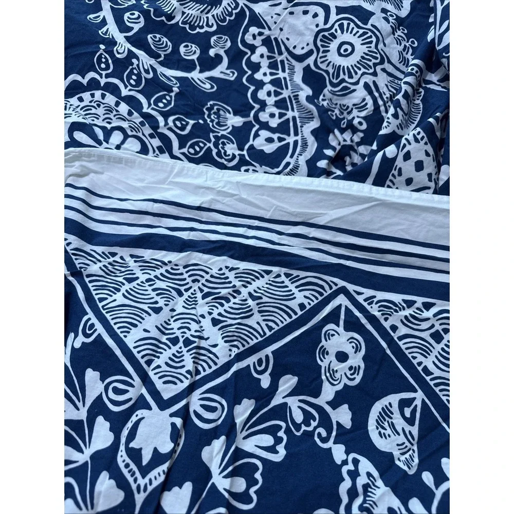 Pottery Barn Duvet Cover Full Queen Natalia Floral Blue White Boho Dorm Hearts